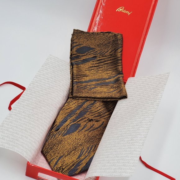 Brioni Italian Silk Neck Tie & Pocket Sq Set - Picture 11 of 16